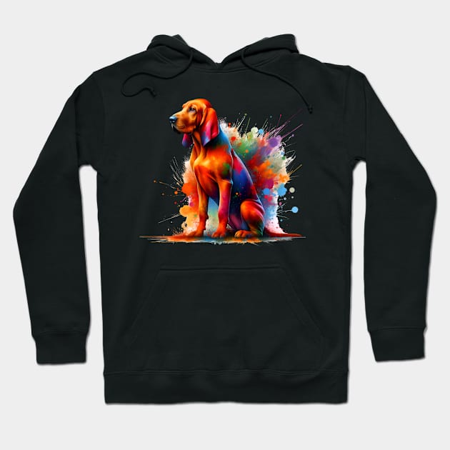 Redbone Coonhound Captured in Vivid Splash Art Hoodie by ArtRUs